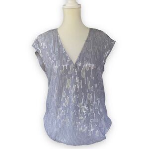 Michael Stars Silver Blue Silk Sequin Wrap Blouse Size Extra Small